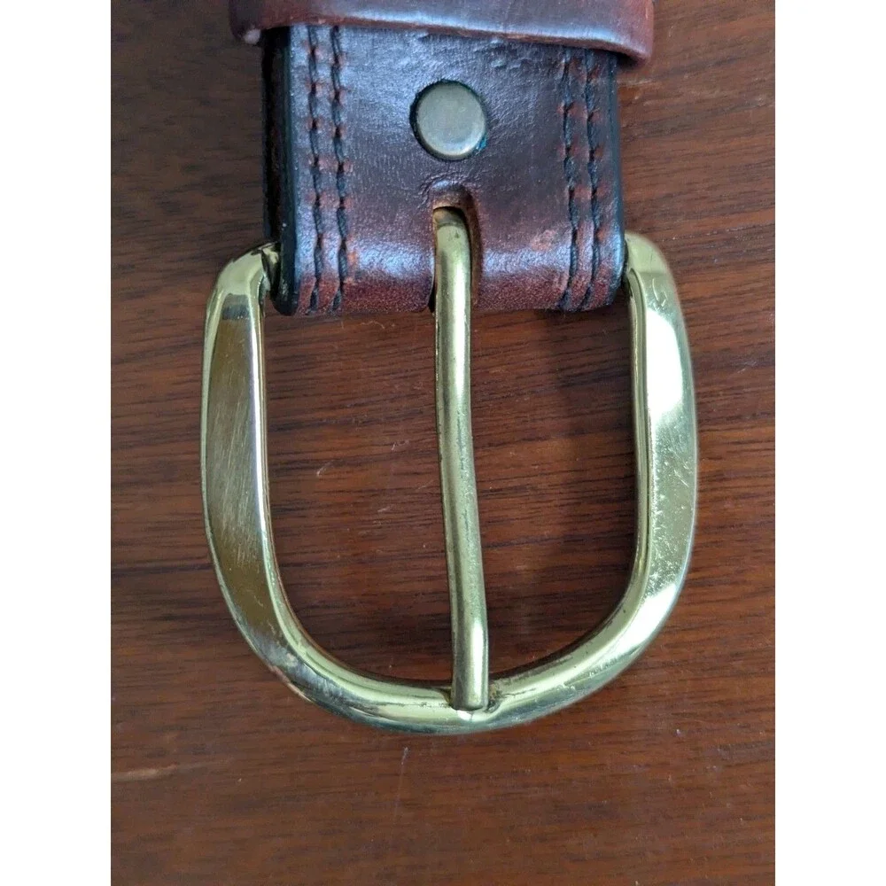 Leegin Gunslinger Belt 52 Pull Up Dark Brown Leather Western Stitched X0100 USA